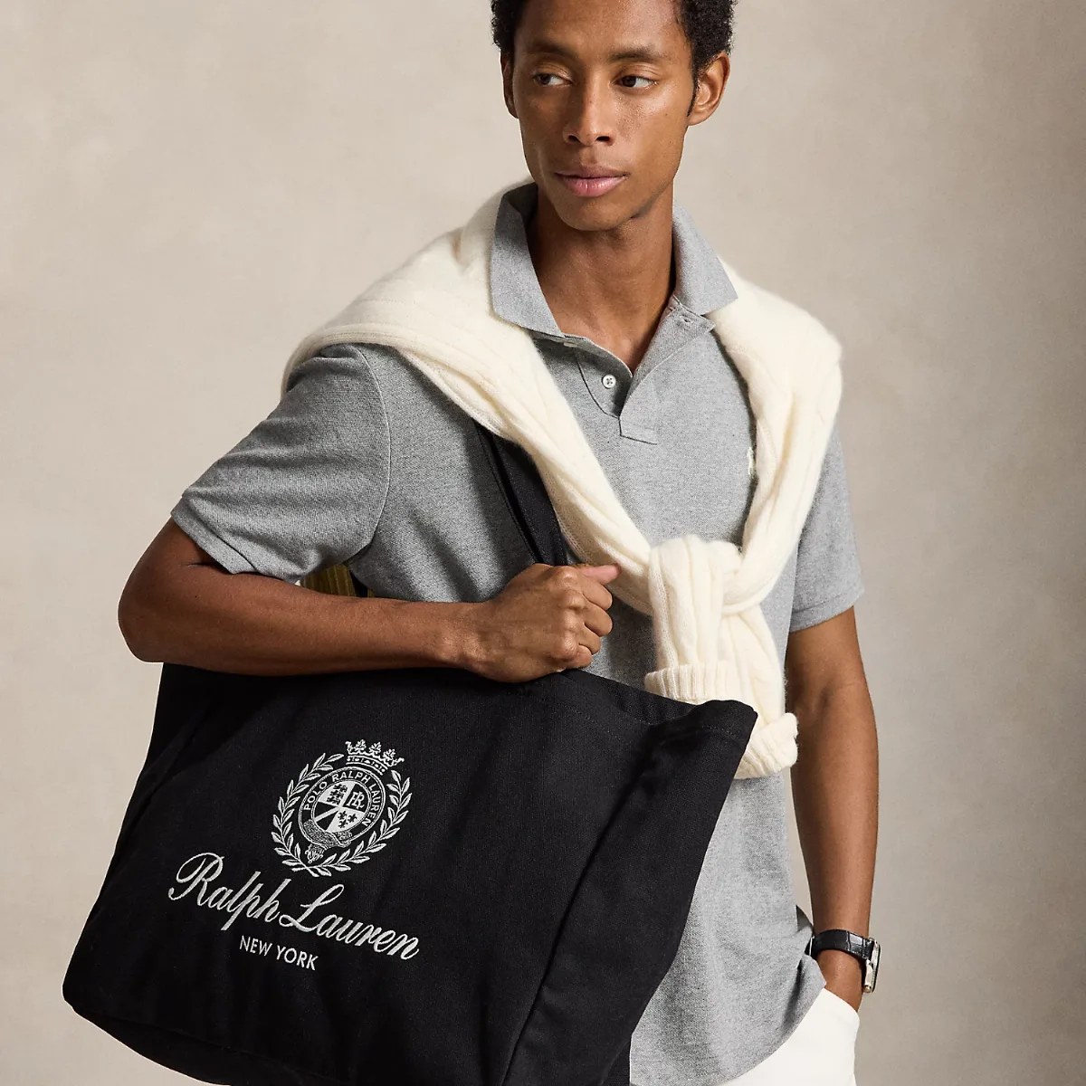 Crest-Embroidered Canvas Tote by Ralph Lauren
