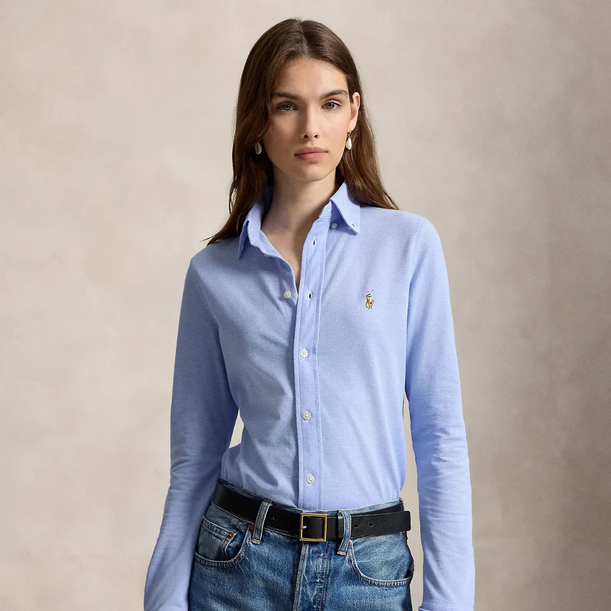Slim Fit Knit Cotton Oxford Shirt by Ralph Lauren