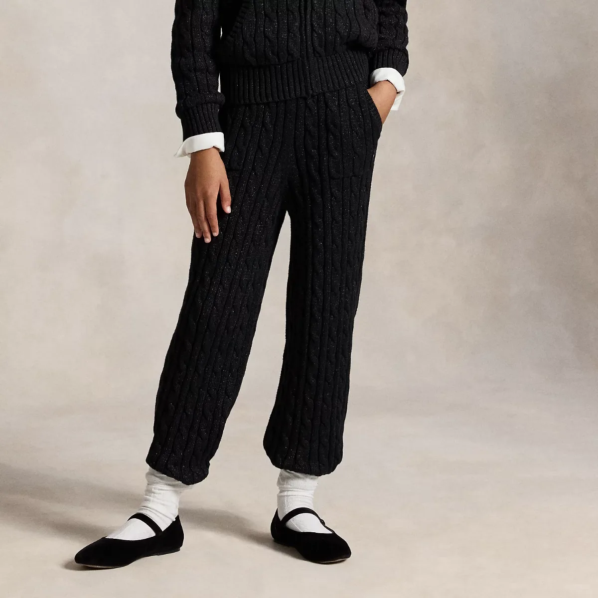 Metallic Cable-Knit Cotton Sweater Pant by Ralph Lauren
