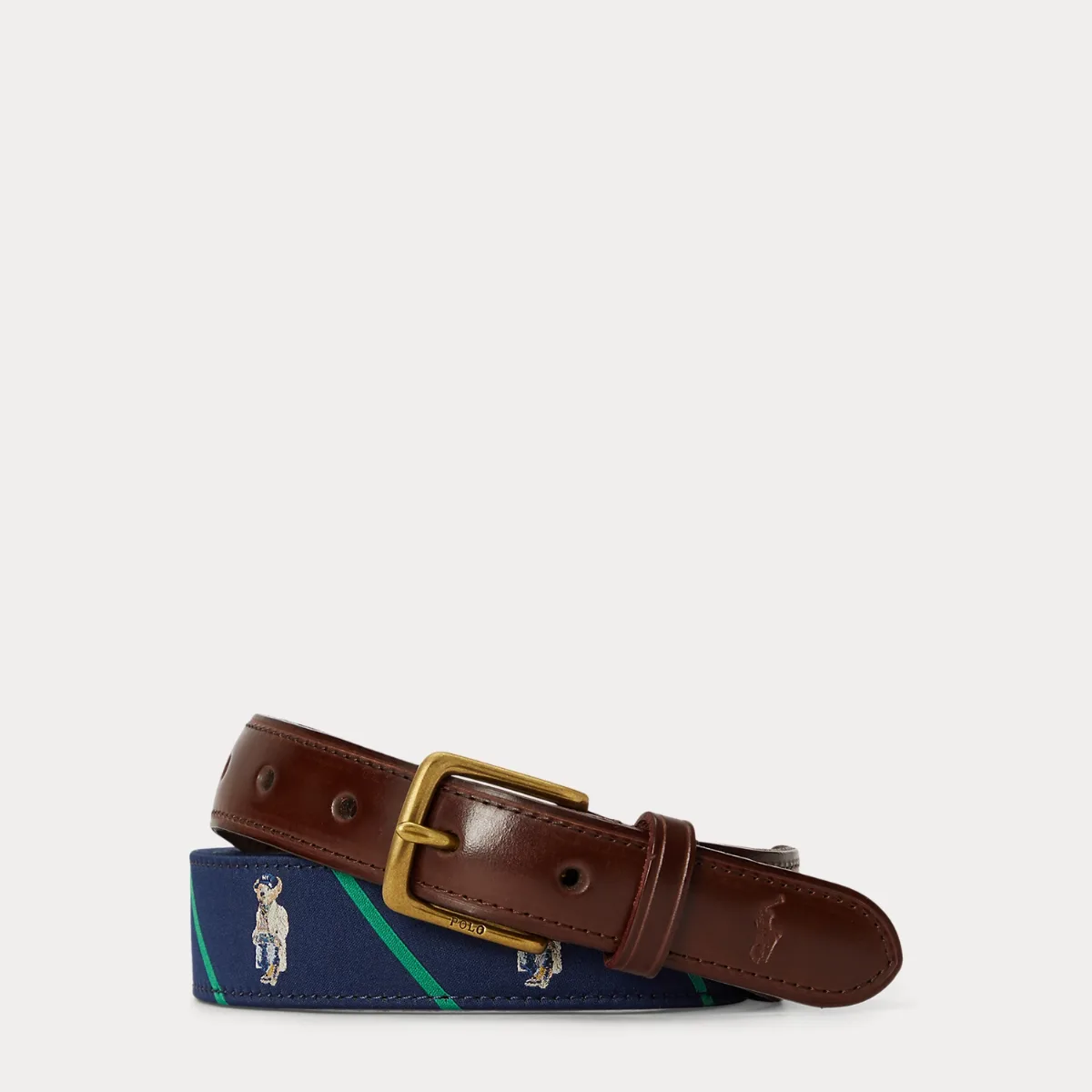 Polo Bear Leather-Trim Striped Belt by Ralph Lauren