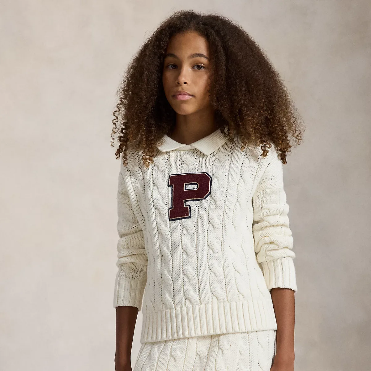 Cable-Knit Letterman Cotton Sweater by Ralph Lauren