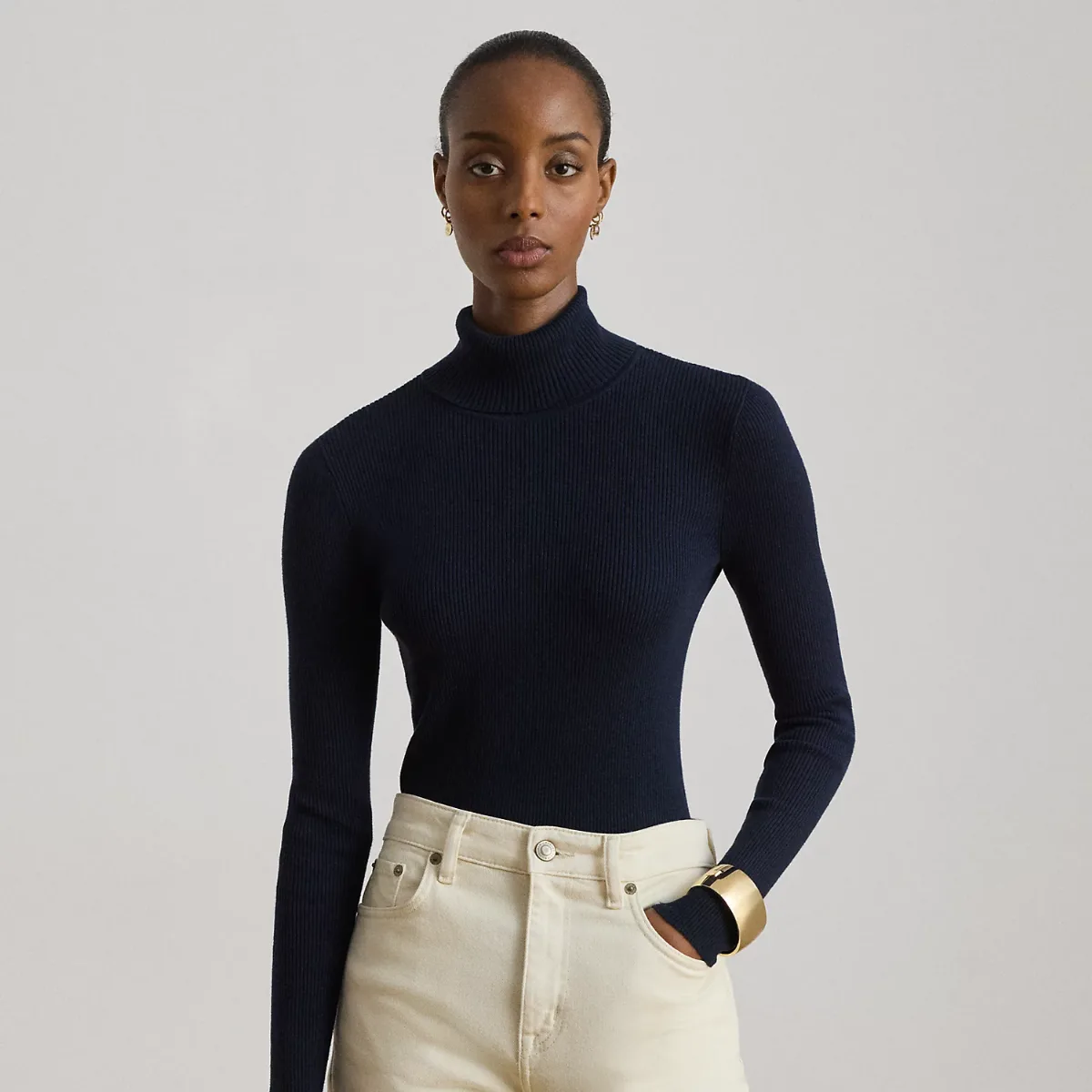 Cotton-Blend Ribbed Turtleneck by Ralph Lauren