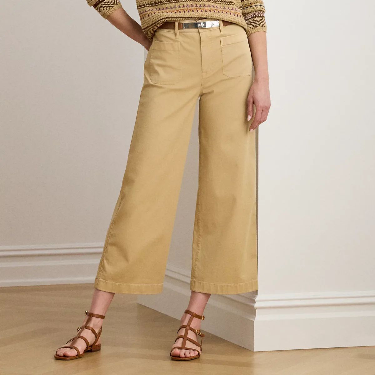 Stretch Chino Wide-Leg Cropped Pant by Ralph Lauren