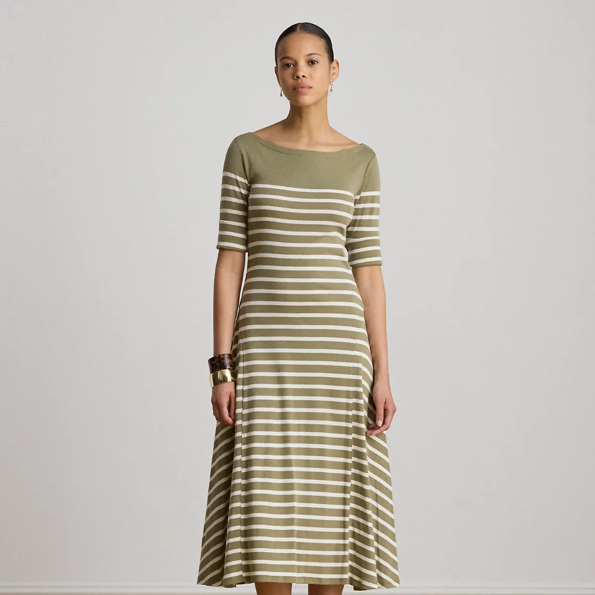 Breton-Stripe Cotton Ribbed Midi Dress by Ralph Lauren