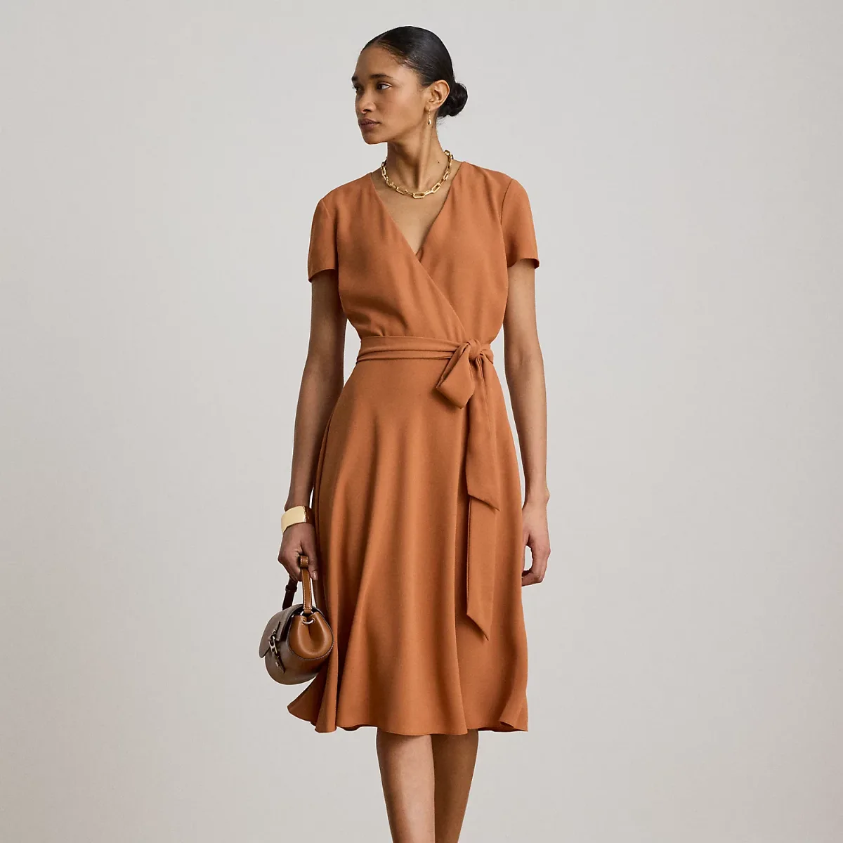 Belted Georgette Surplice Dress