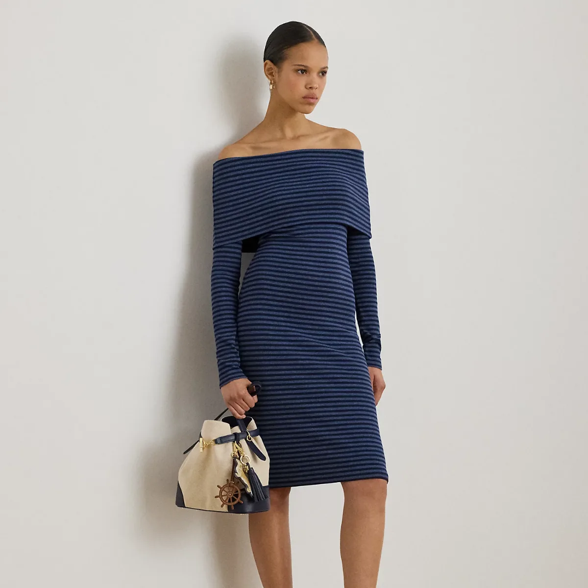 Striped Ribbed Off-the-Shoulder Dress by Ralph Lauren