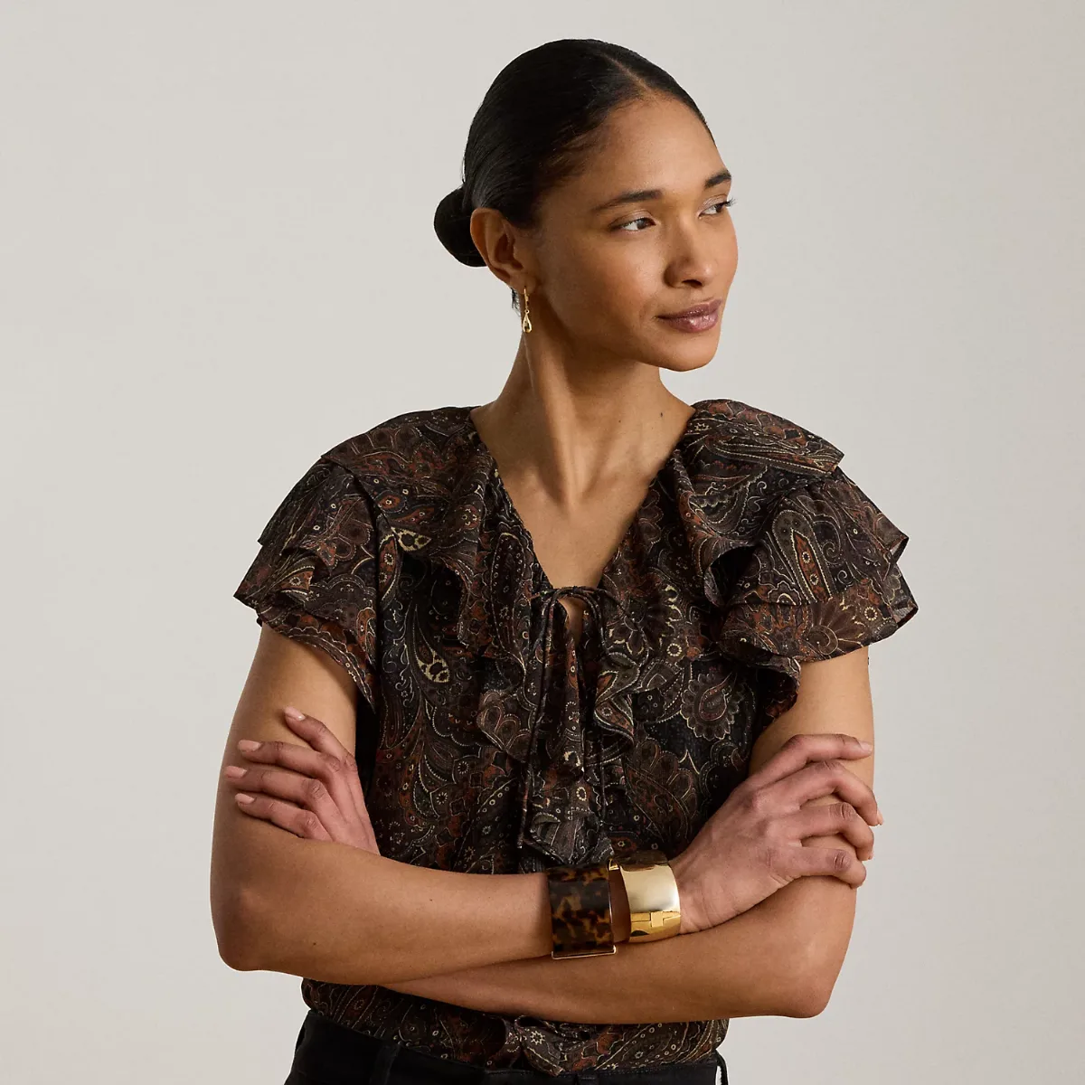 Paisley Ruffle-Trim Georgette Blouse by Ralph Lauren