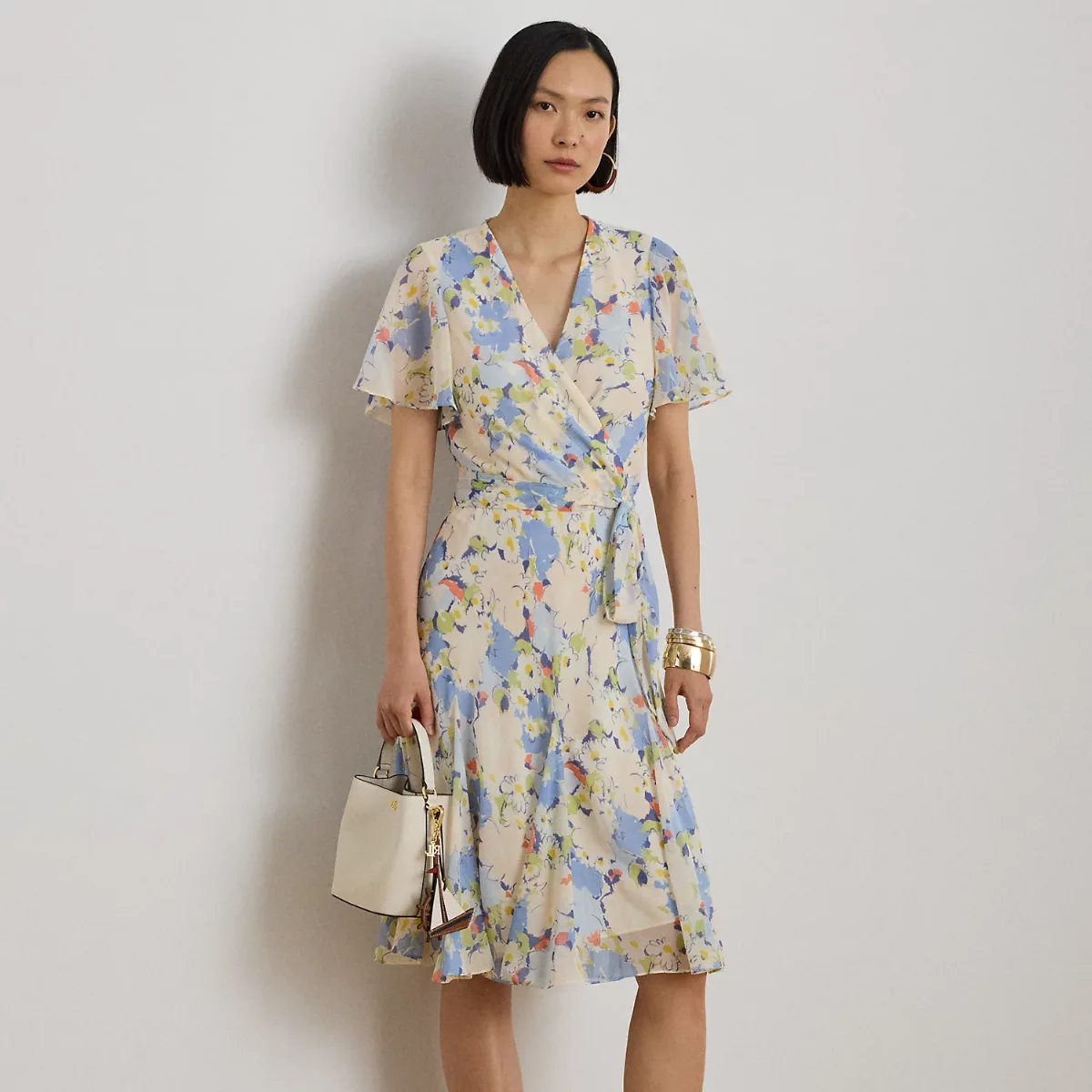 Floral Crinkle Georgette Surplice Dress by Ralph Lauren