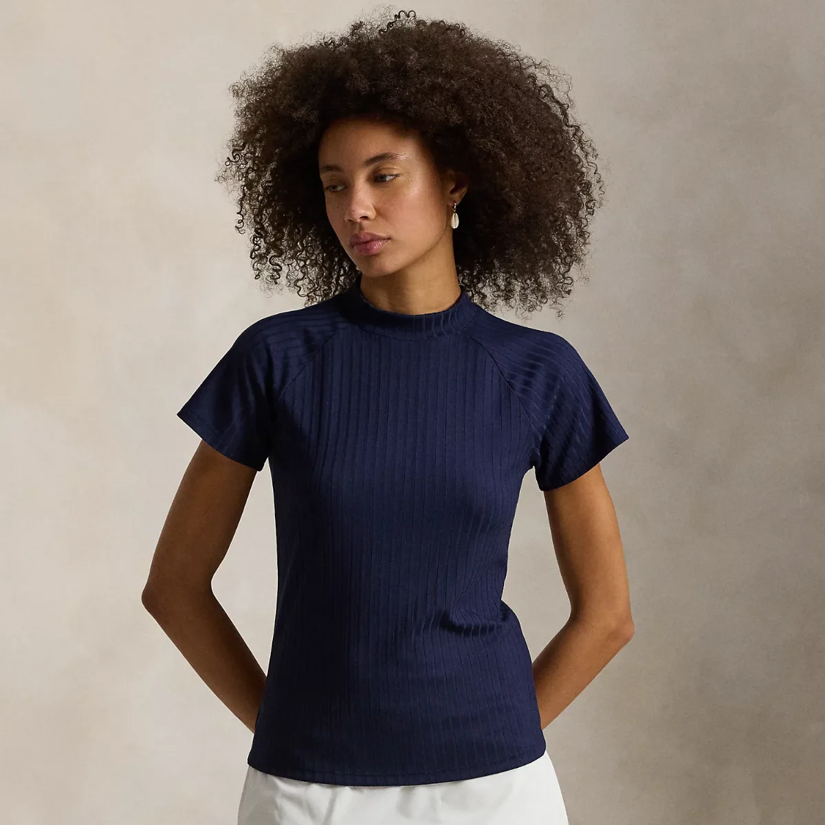 Ribbed Short-Sleeve Mockneck by Ralph Lauren