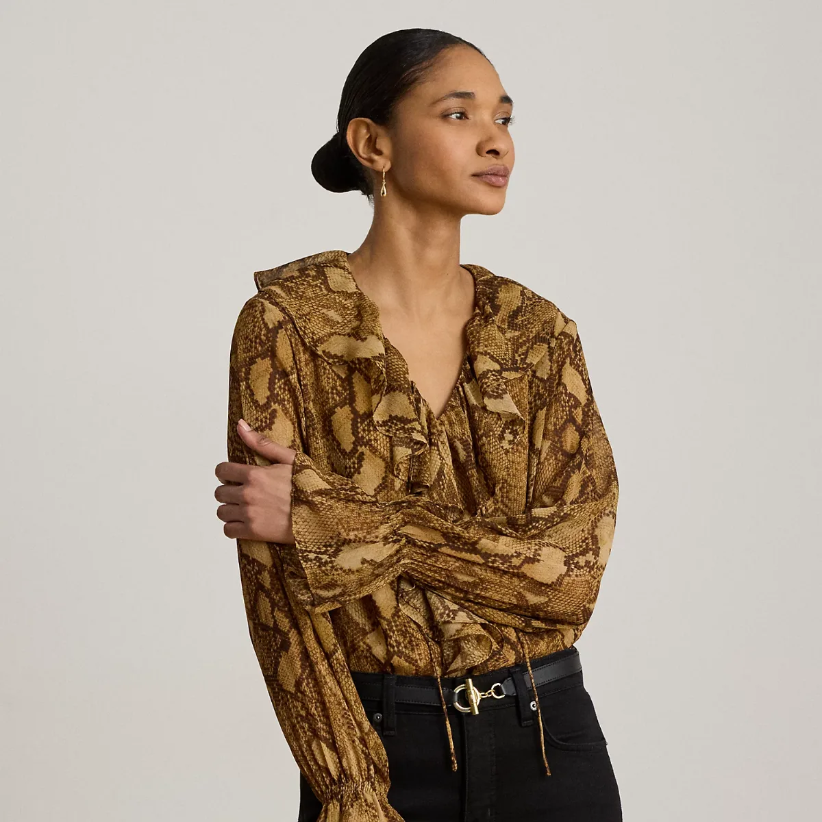 Print Ruffle-Trim Georgette Blouse by Ralph Lauren