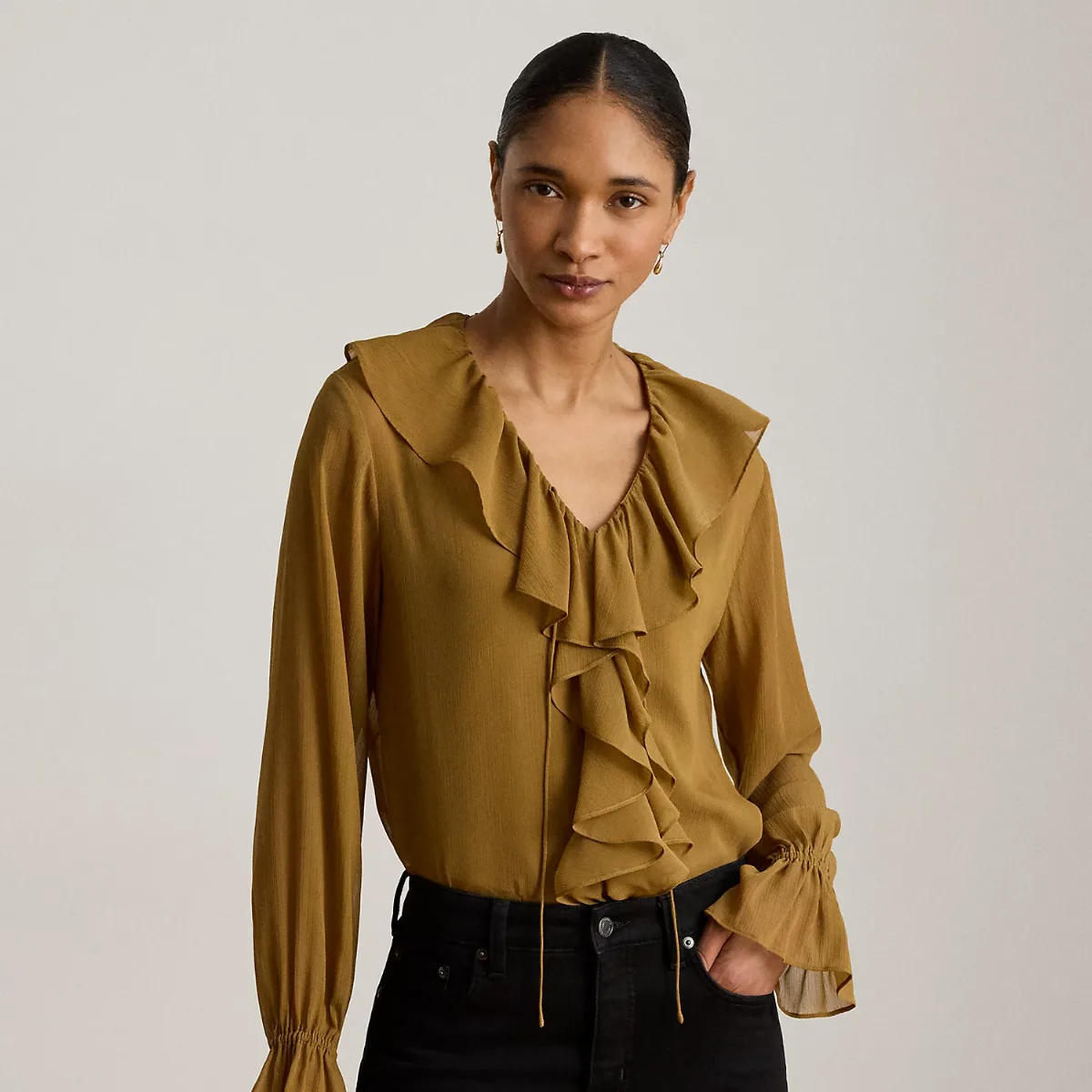 Ruffle-Trim Crinkle Georgette Blouse by Ralph Lauren