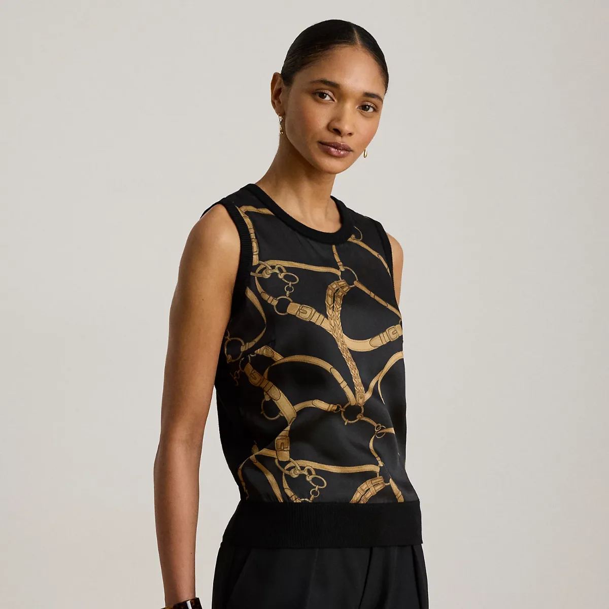 Belting-Print Sleeveless Sweater by Ralph Lauren