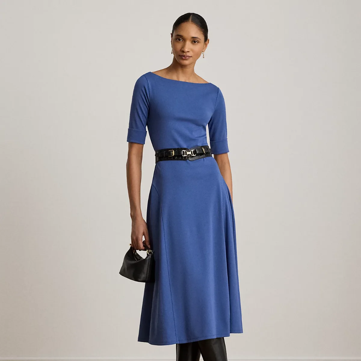 Rib-Knit Stretch Cotton Midi Dress by Ralph Lauren