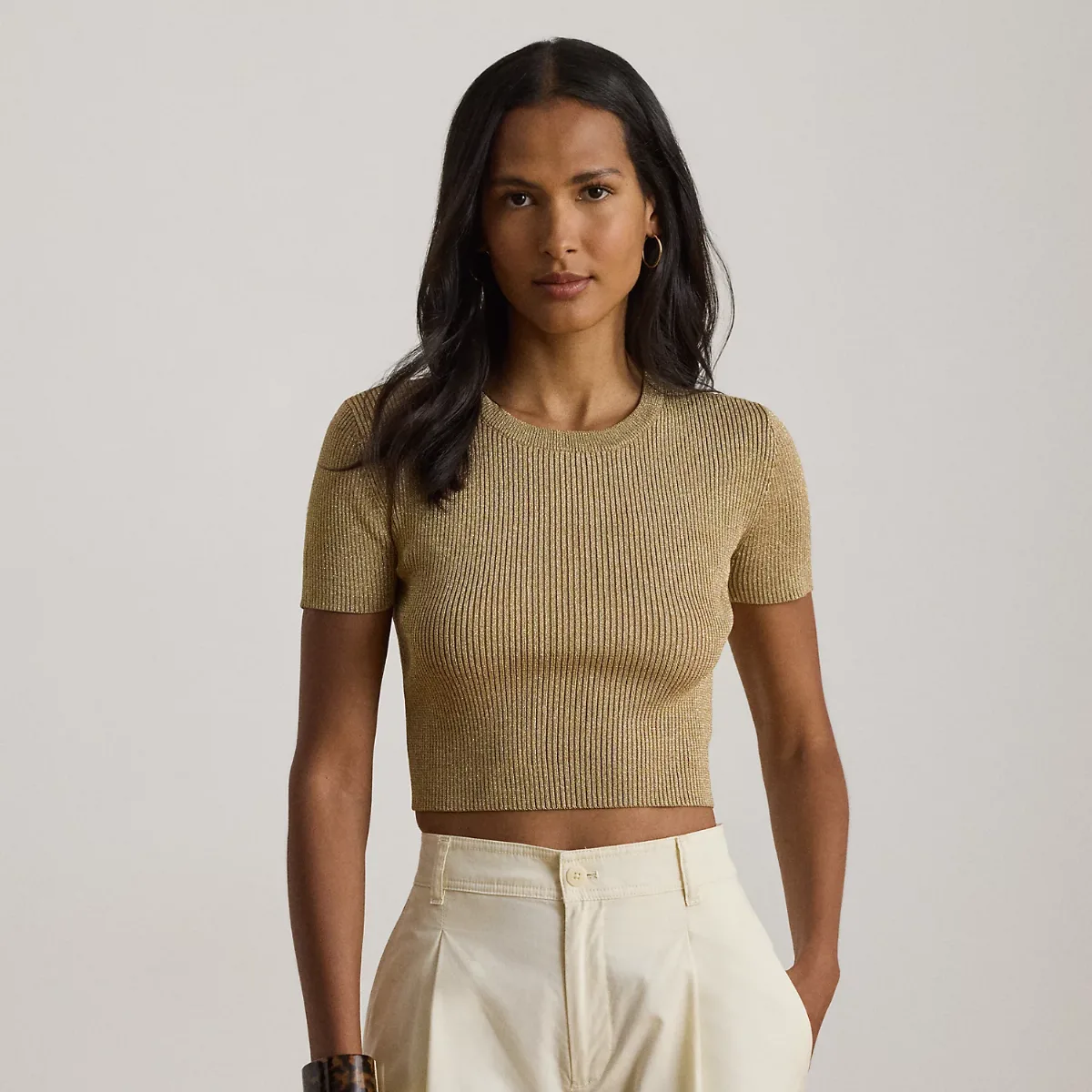 Cropped Short-Sleeve Sweater by Ralph Lauren