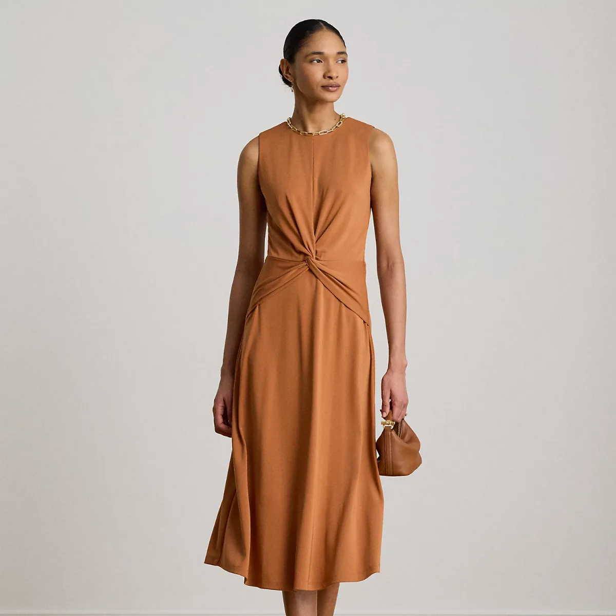 Twist-Front Jersey Sleeveless Dress