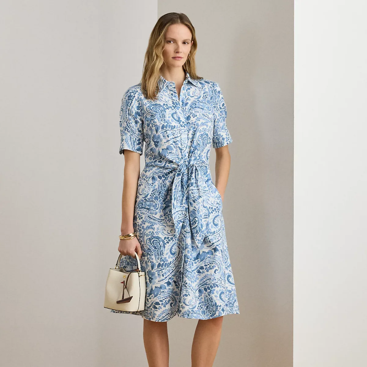 Paisley Tie-Front Linen Shirtdress by Ralph Lauren