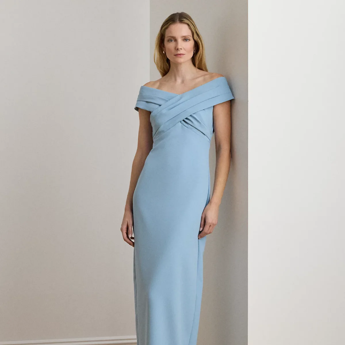 Crepe Off-the-Shoulder Gown by Ralph Lauren