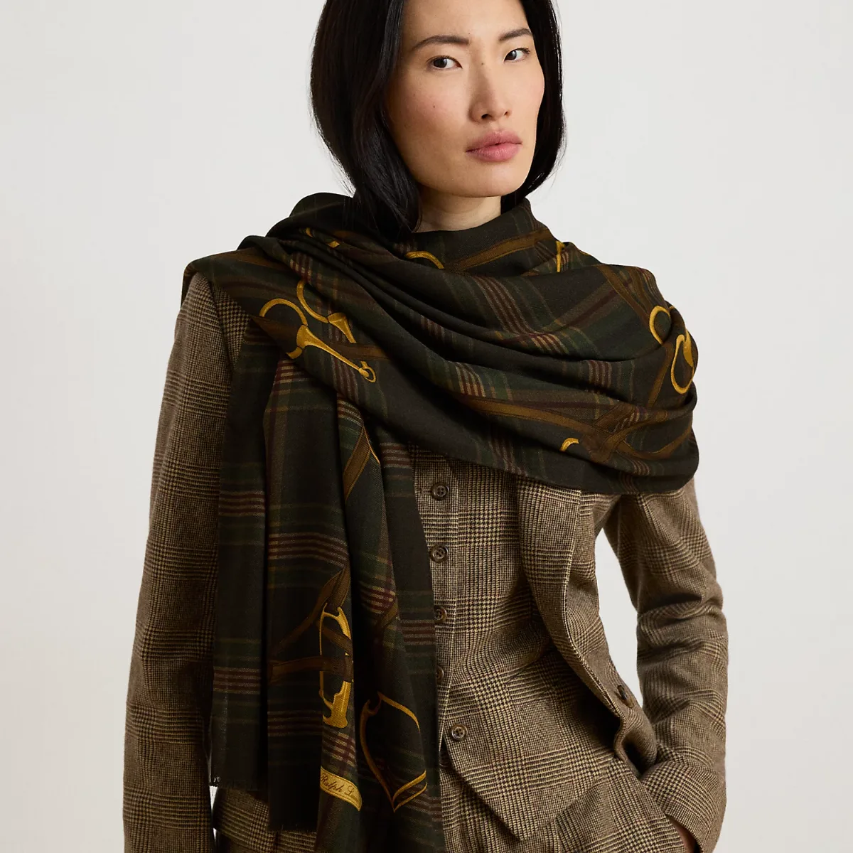 Plaid & Belting-Print Wool Wrap Scarf by Ralph Lauren