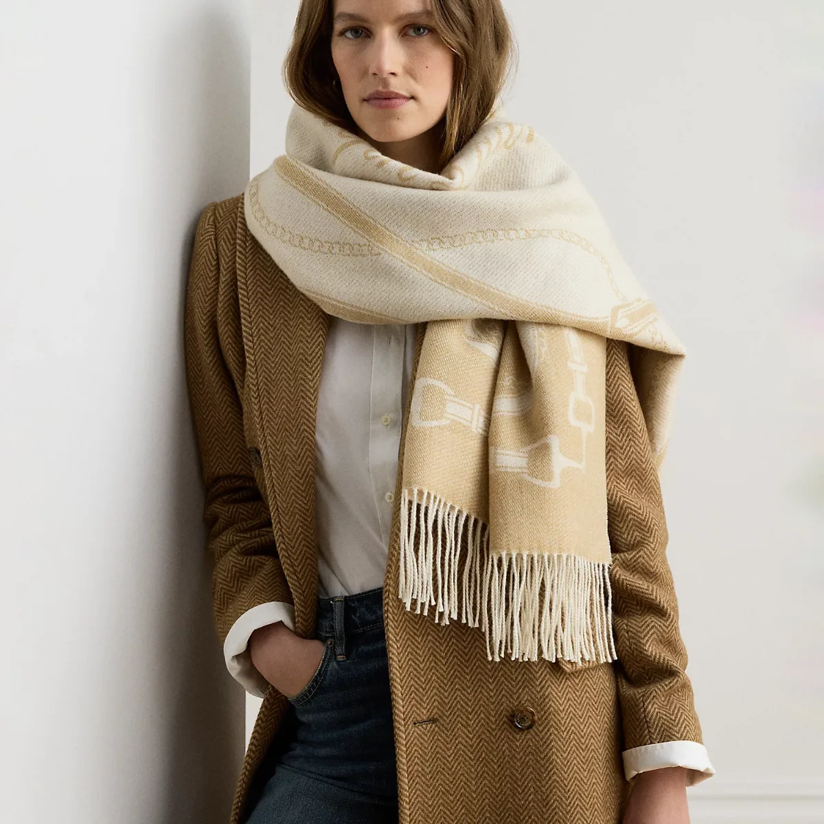 Fringe-Trim Belting-Motif Blanket Scarf by Ralph Lauren