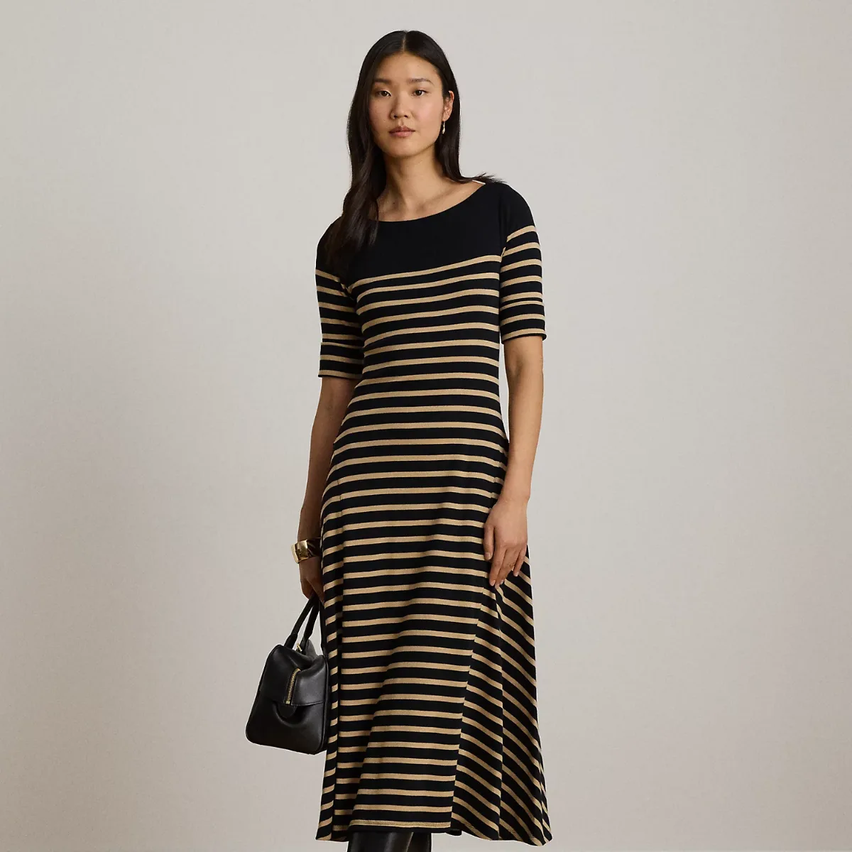 Breton-Stripe Cotton Ribbed Midi Dress