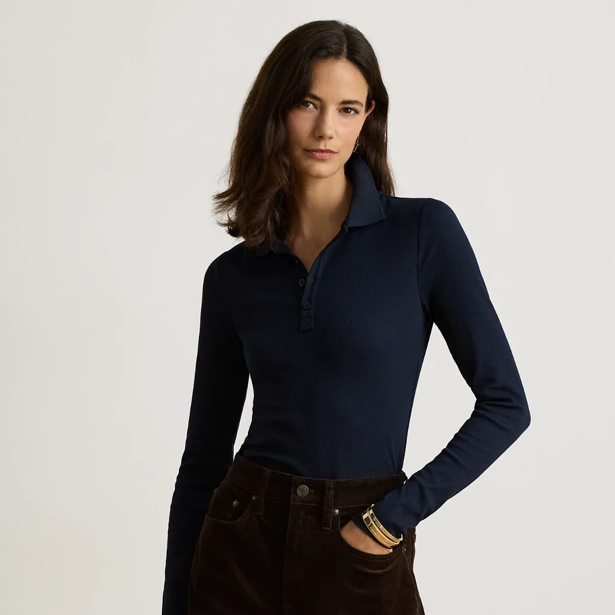 Rib-Knit Long-Sleeve Polo Shirt by Ralph Lauren