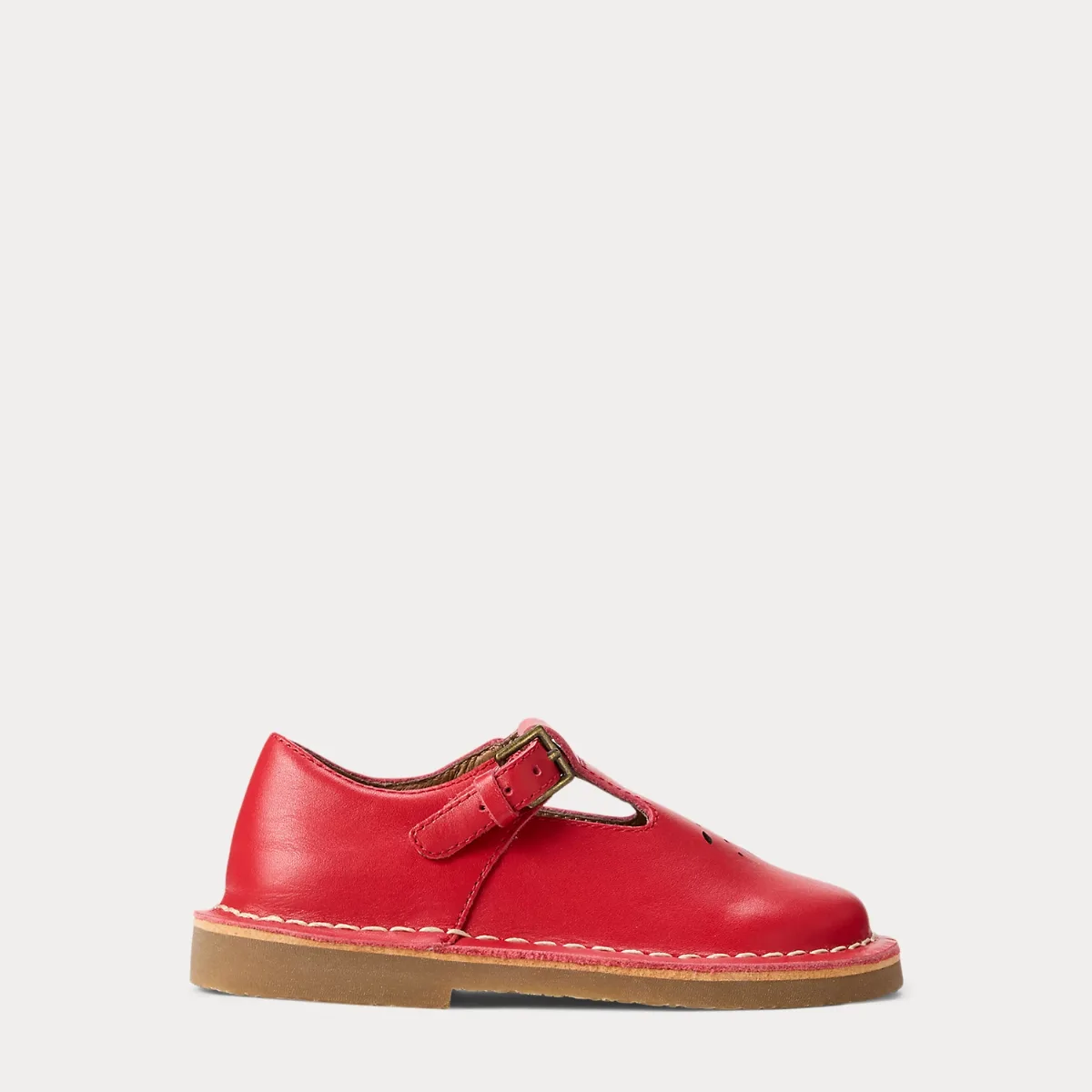 School T-Strap Leather Shoe in Red Suede by Ralph Lauren