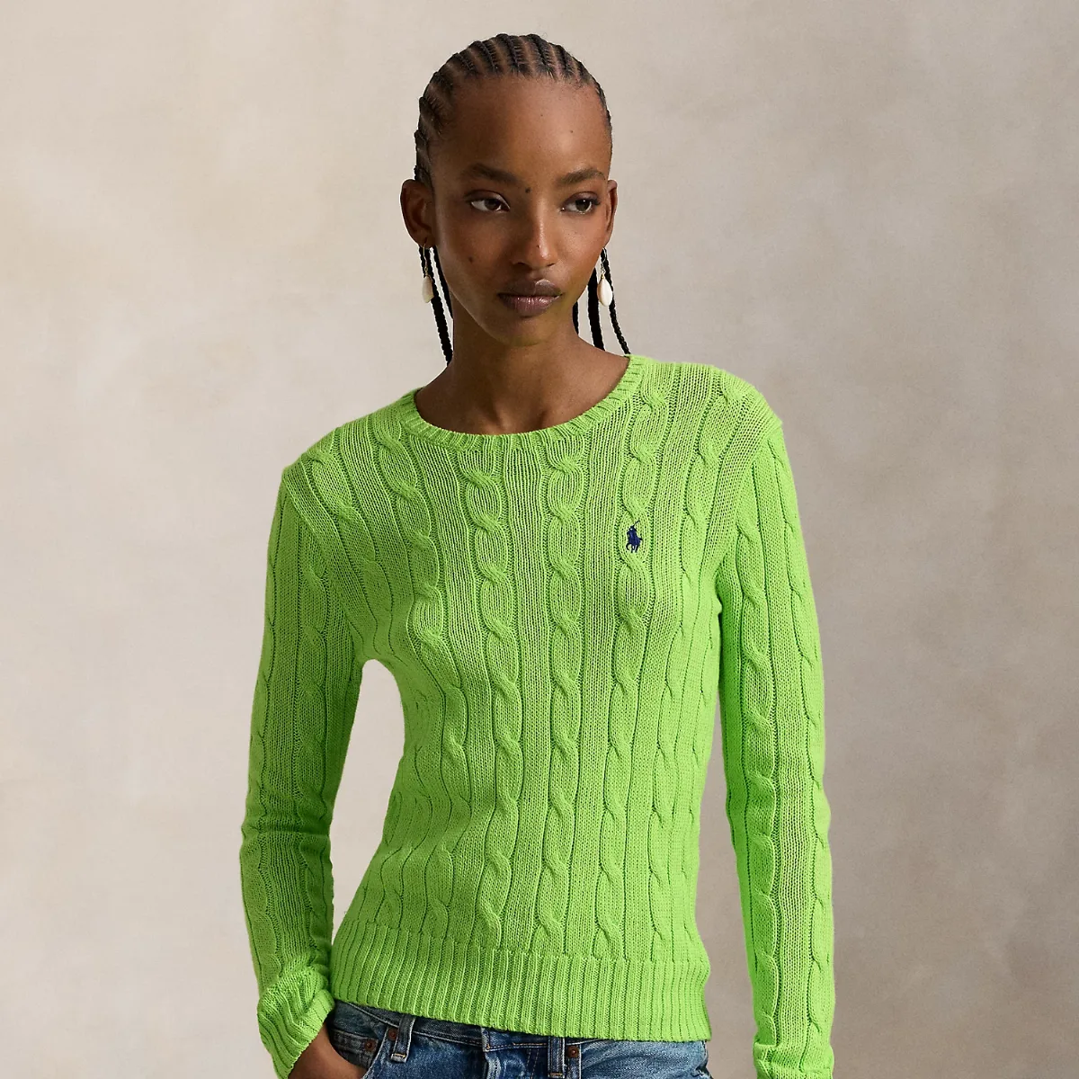 Cable-Knit Cotton Crewneck Sweater by Ralph Lauren