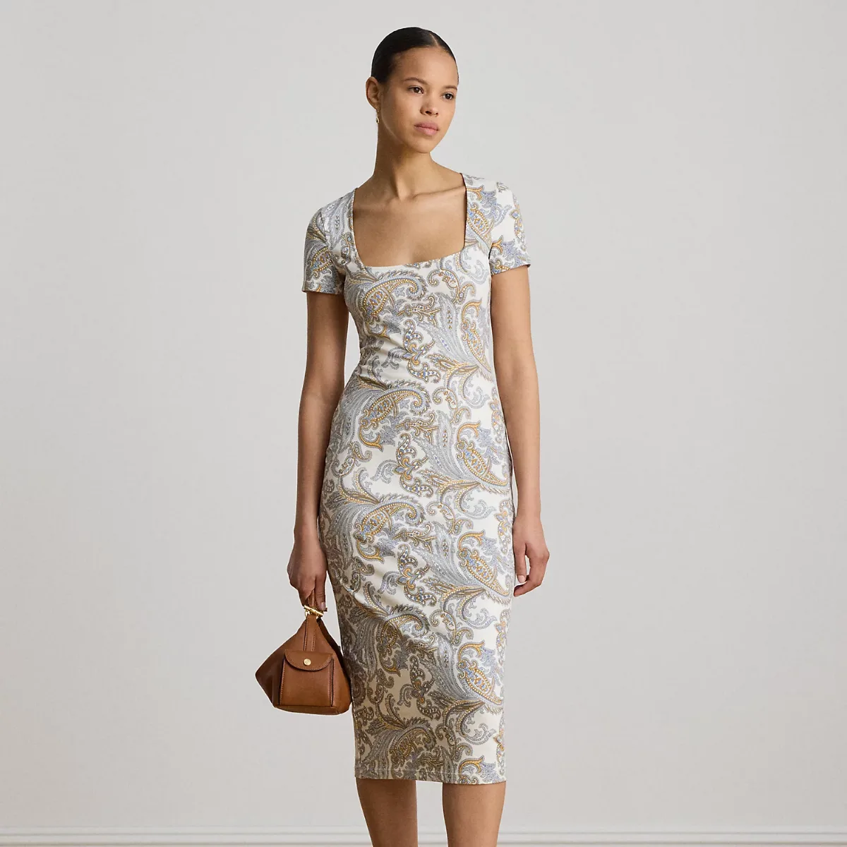 Paisley Cotton Jersey Square-Neck Dress by Ralph Lauren