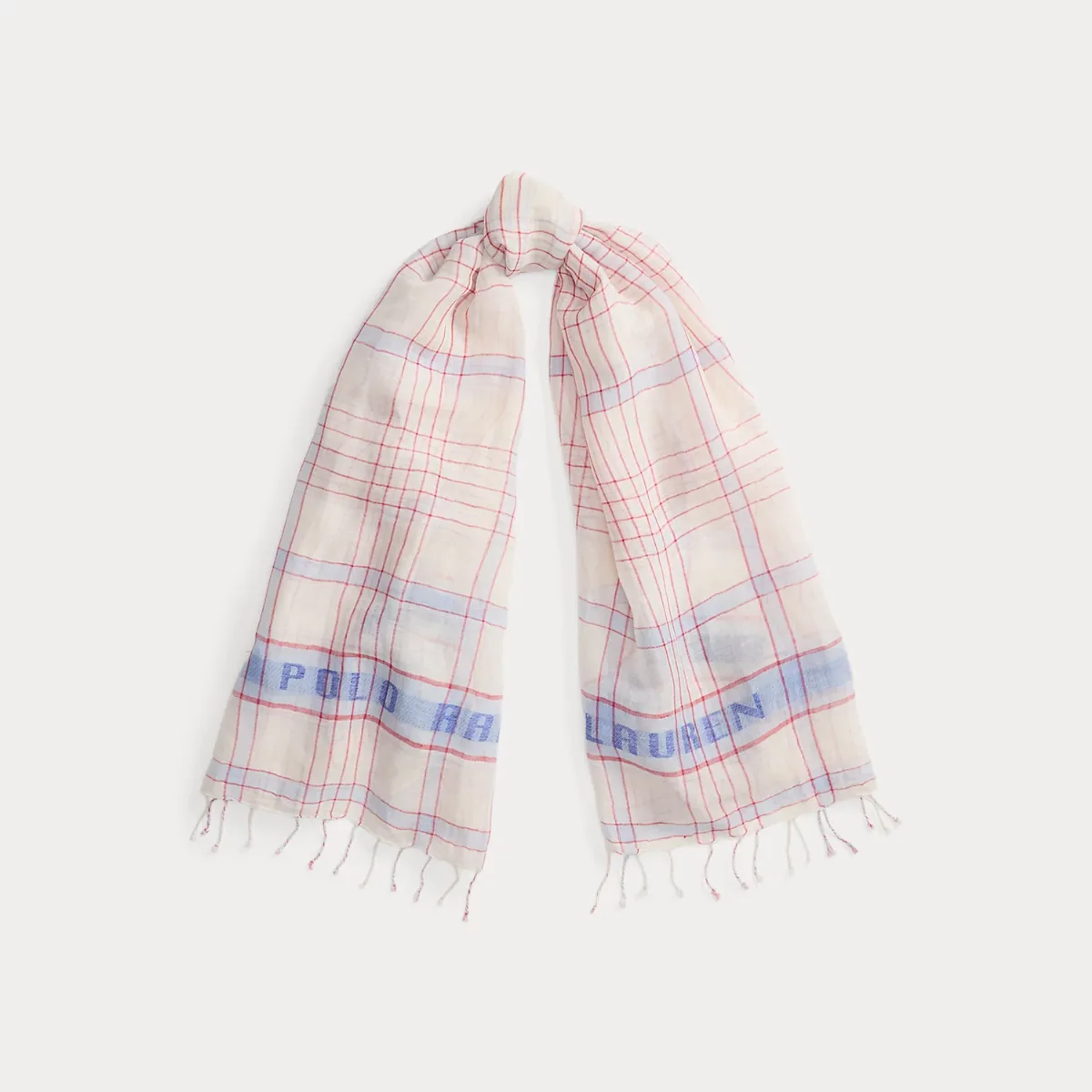 Logo Plaid Linen-Cotton Scarf by Ralph Lauren