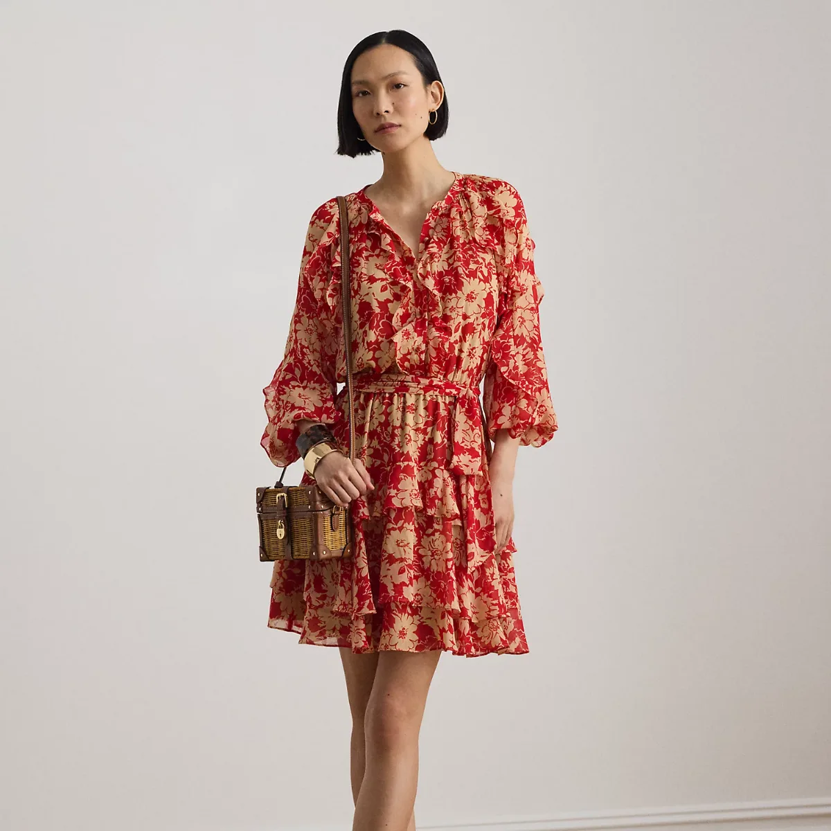 Print Ruffle-Trim Georgette Tiered Dress by Ralph Lauren
