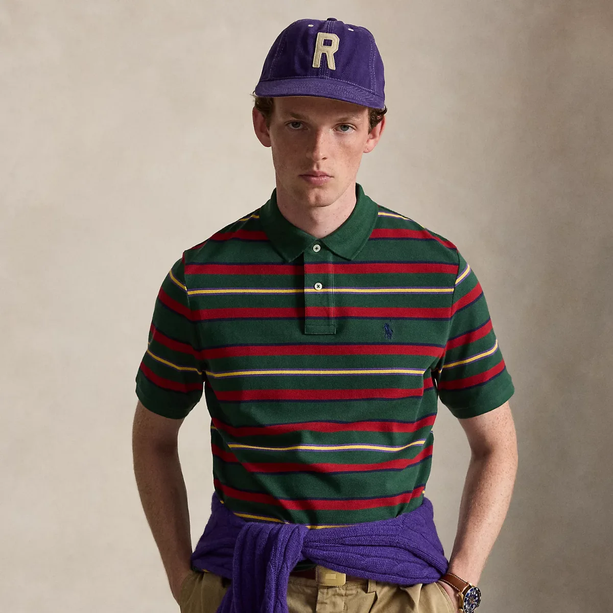 Classic Fit Striped Mesh Polo Shirt by Ralph Lauren