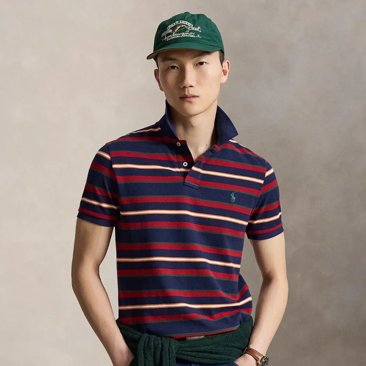Classic Fit Striped Mesh Polo Shirt by Ralph Lauren