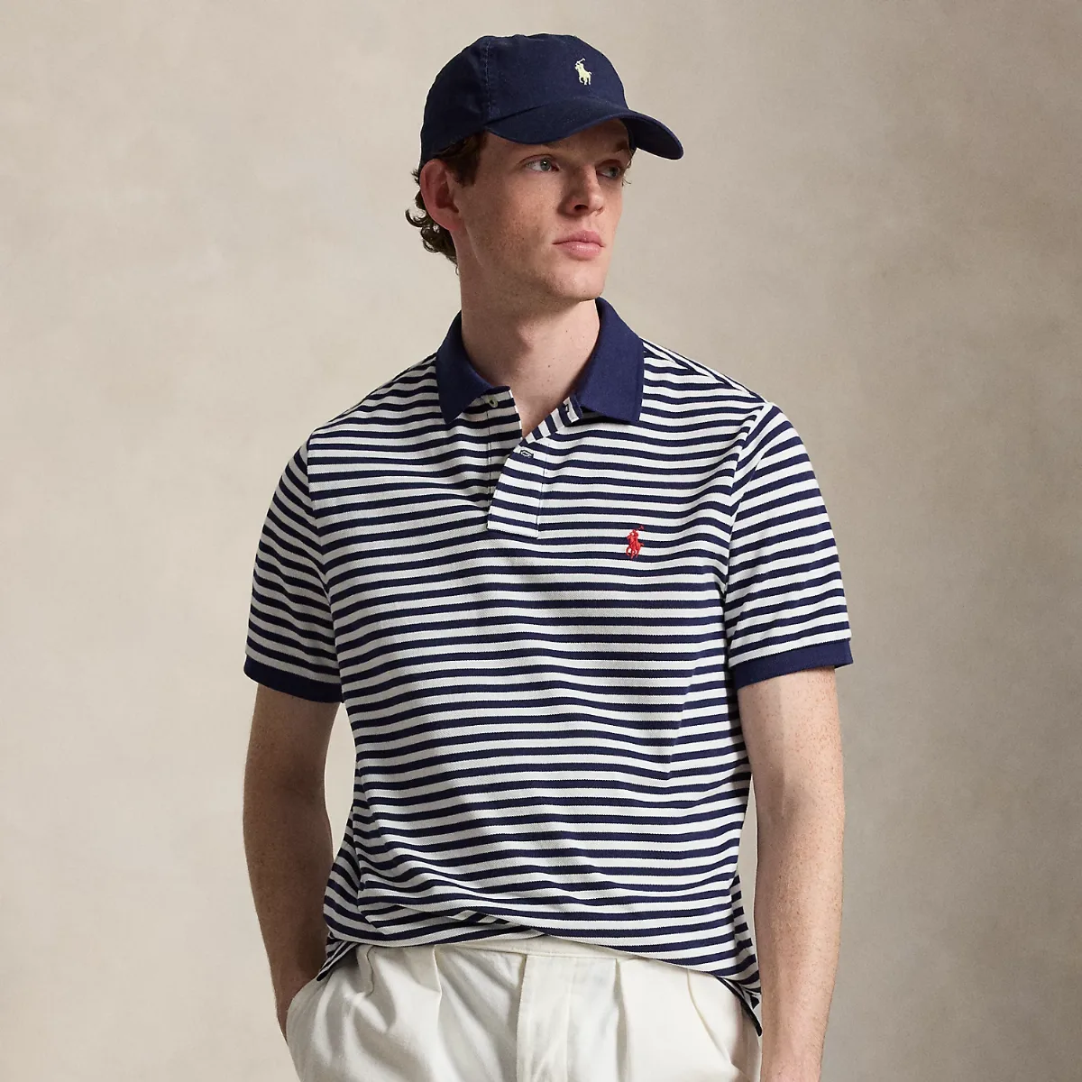 Classic Fit Striped Mesh Polo Shirt by Ralph Lauren