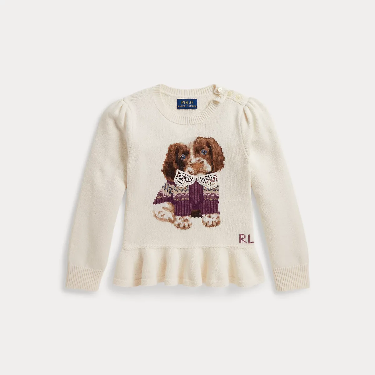 Dog-Motif Peplum Sweater by Ralph Lauren