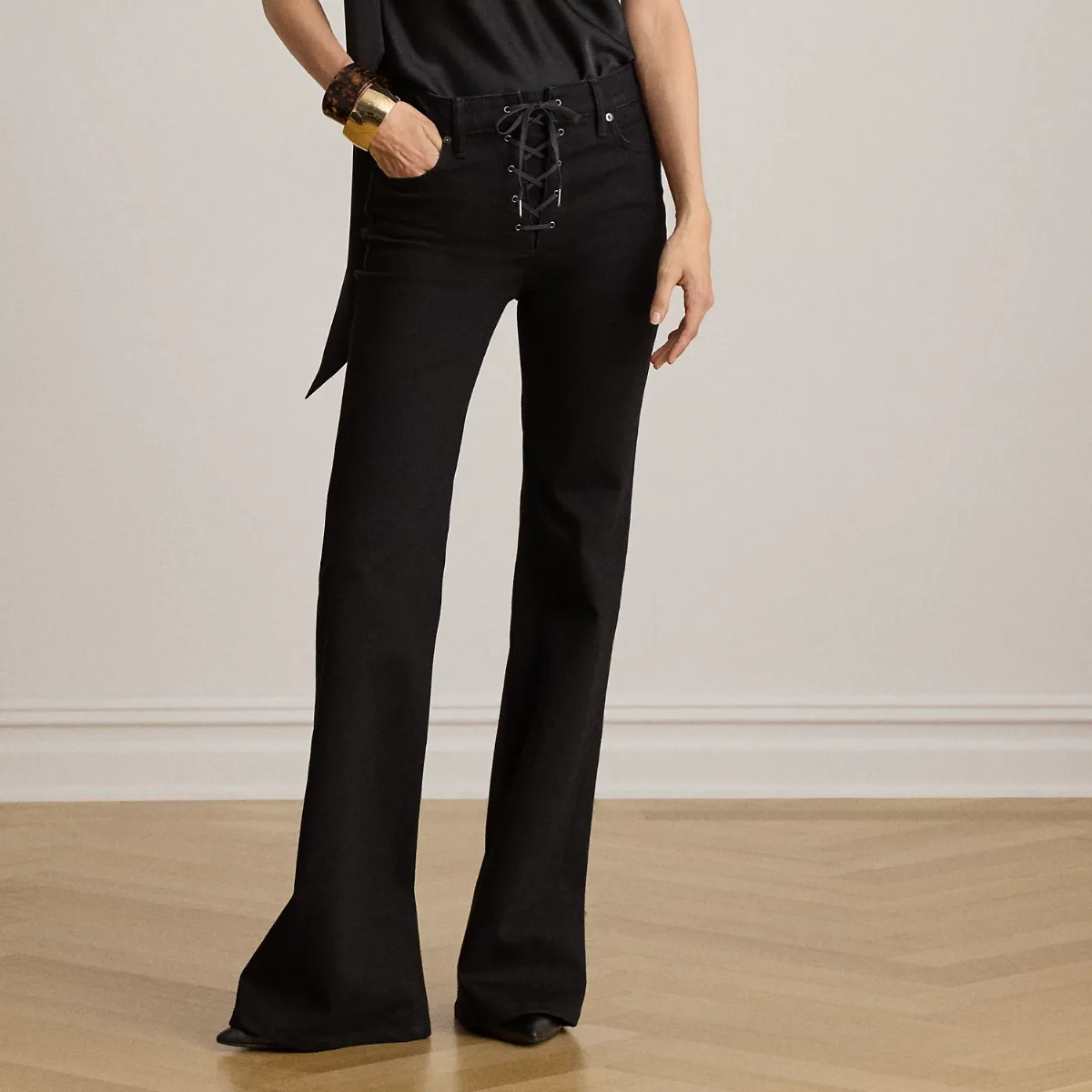 Lace-Up High-Rise Flare Jean by Ralph Lauren