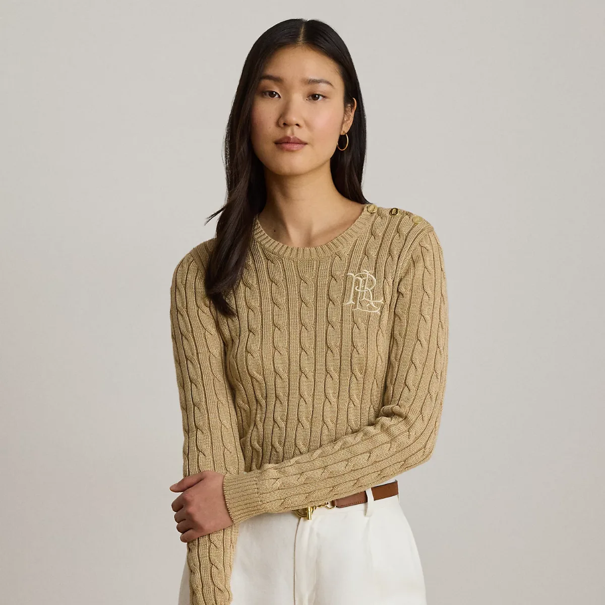 Button-Trim Cable-Knit Sweater by Ralph Lauren