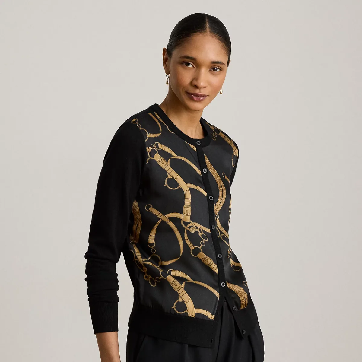 Belting-Print Cotton-Blend Cardigan by Ralph Lauren