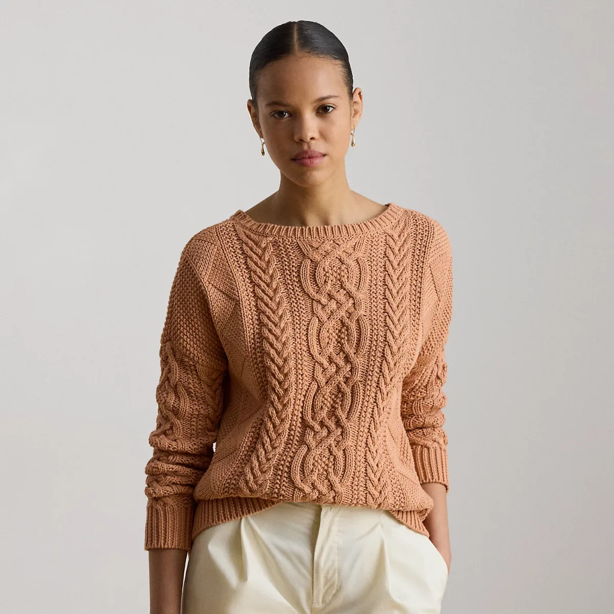 Cable-Knit Cotton Boatneck Sweater by Ralph Lauren