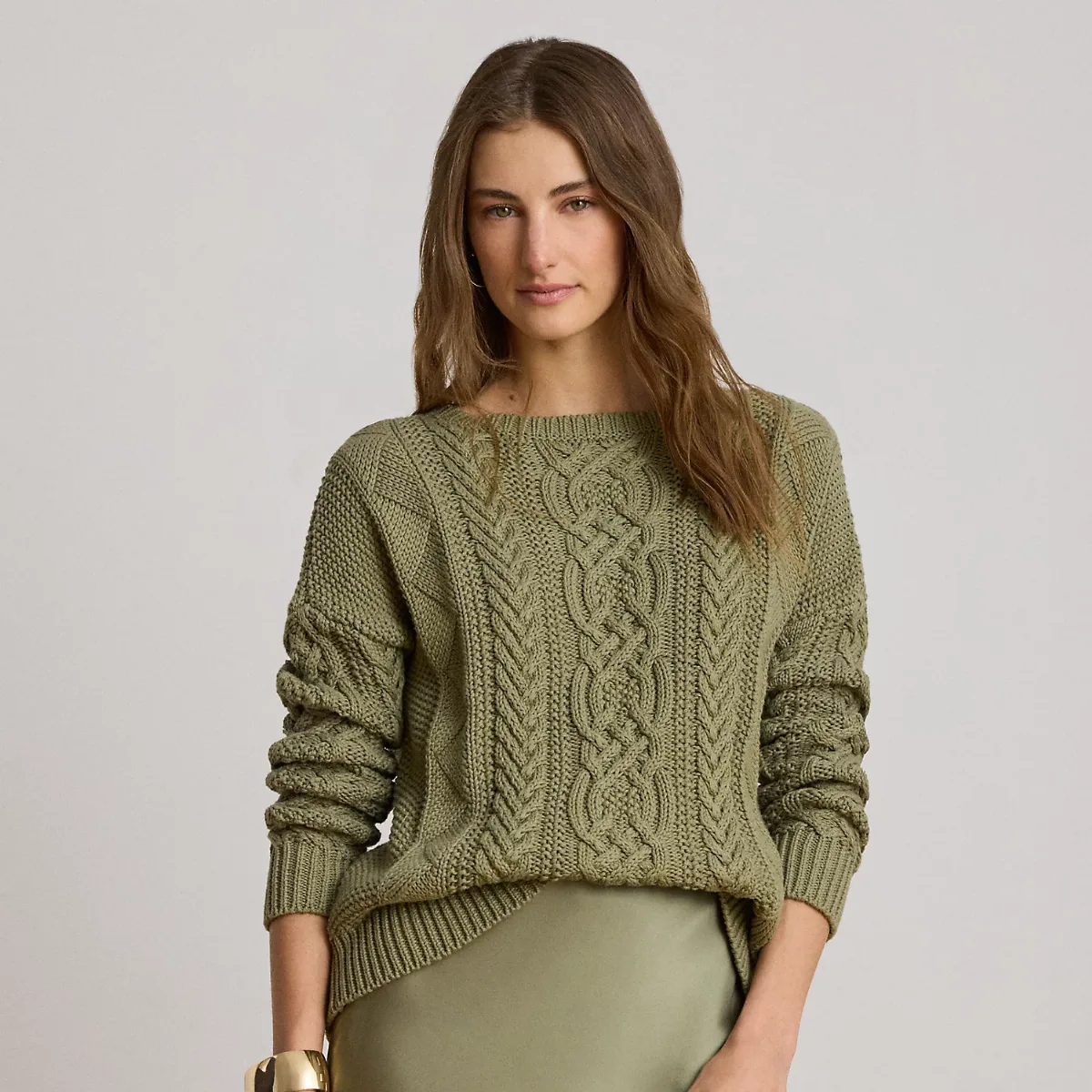 Cable-Knit Cotton Boatneck Sweater