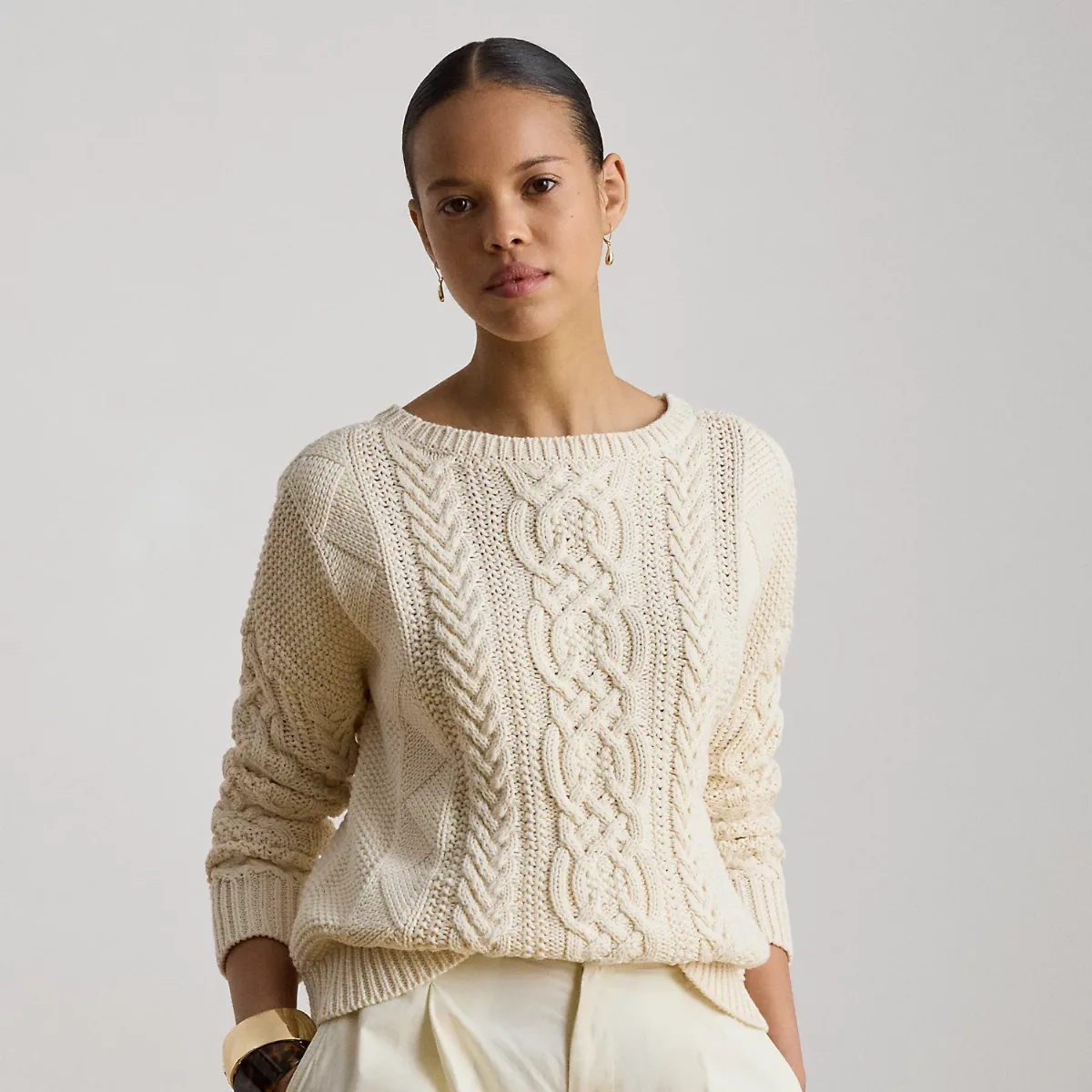 Cable-Knit Cotton Boatneck Sweater