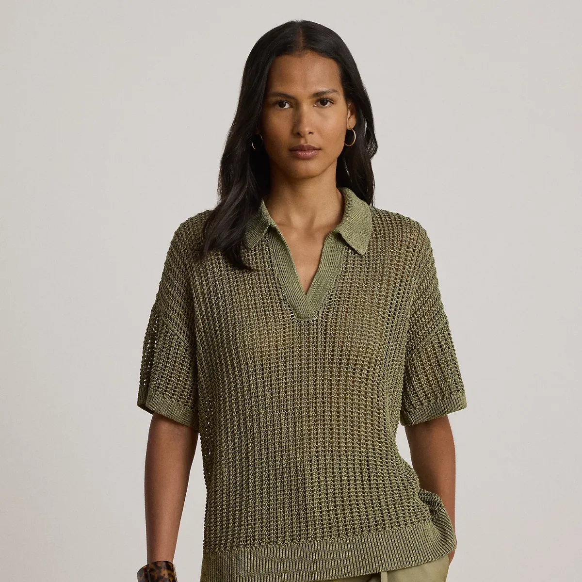 Linen-Blend Mesh Short-Sleeve Sweater by Ralph Lauren