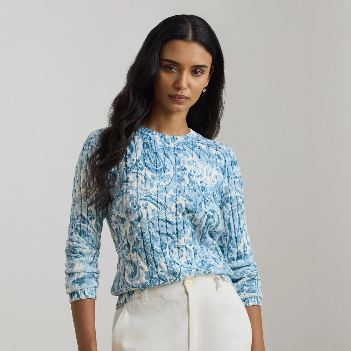 Paisley Cable-Knit Cotton Sweater by Ralph Lauren