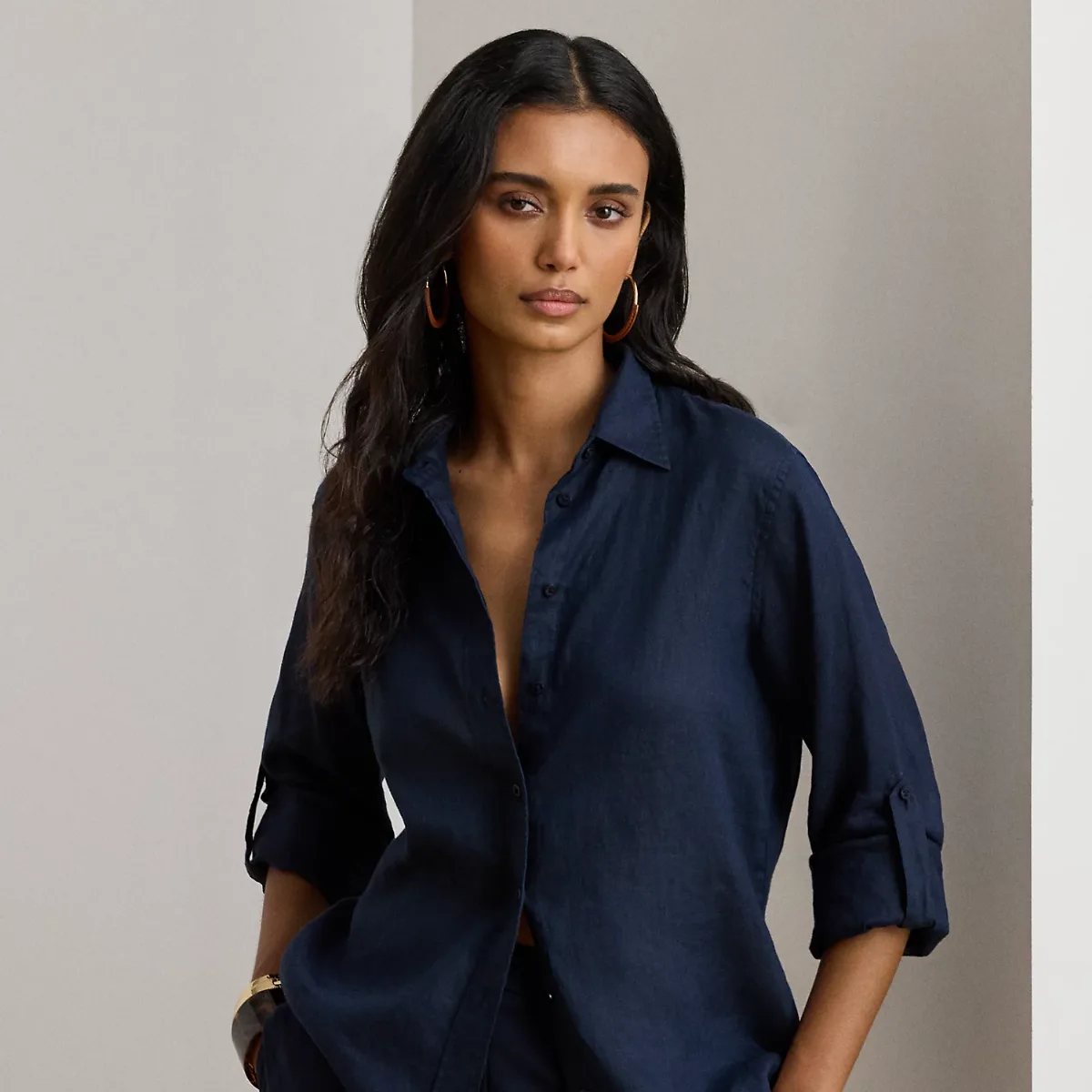 Relaxed Fit Linen Roll Tab-Sleeve Shirt by Ralph Lauren