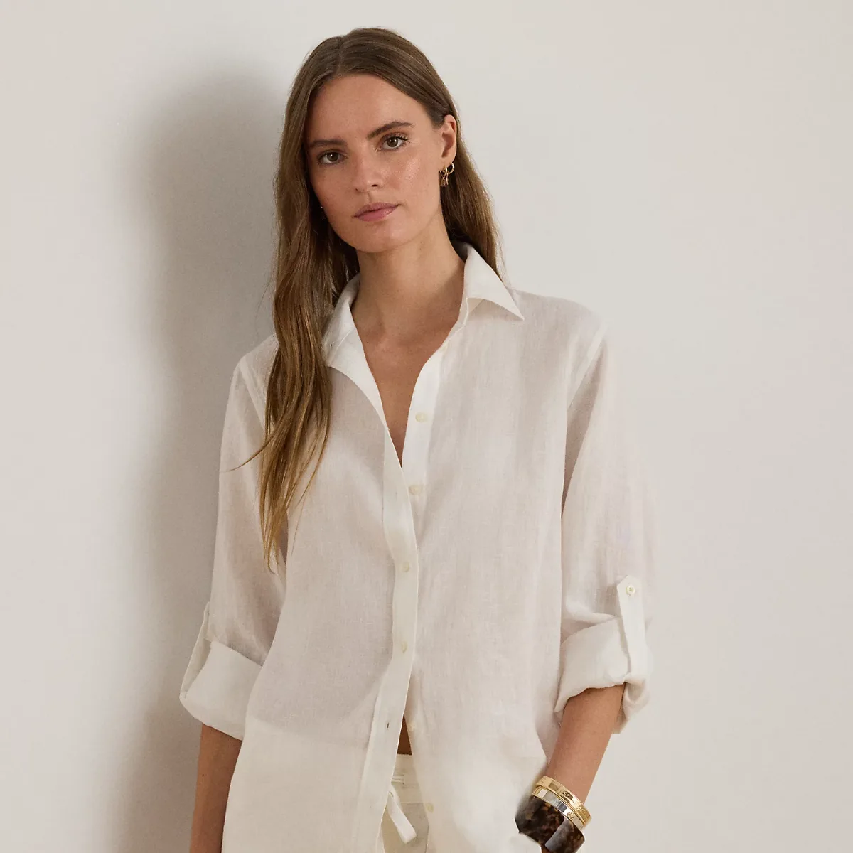 Relaxed Fit Linen Roll Tab-Sleeve Shirt