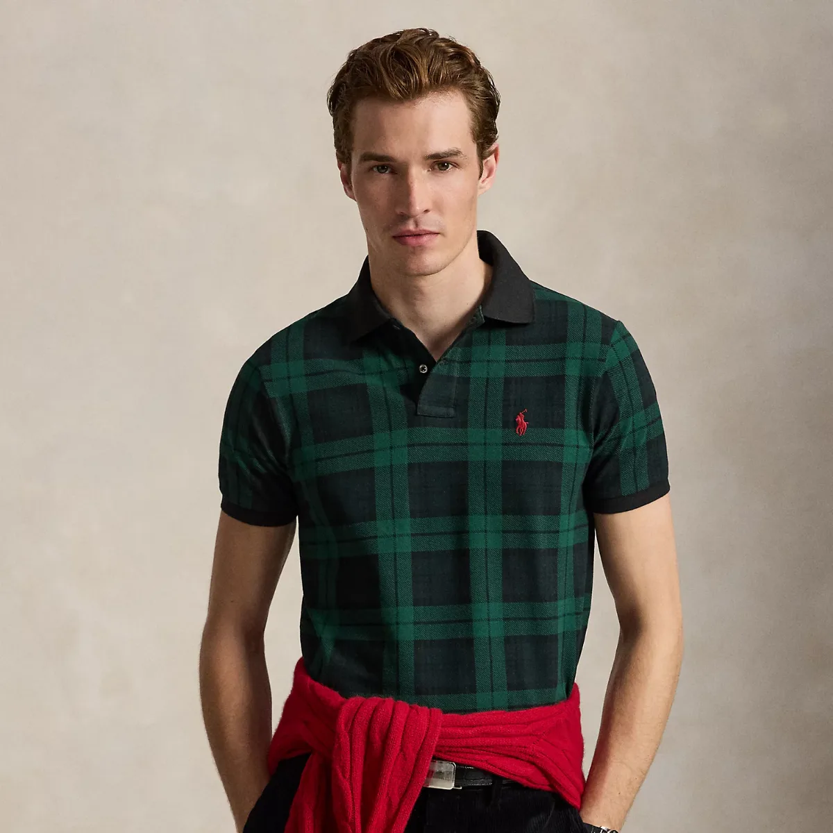 Custom Slim Fit Plaid Mesh Polo Shirt by Ralph Lauren