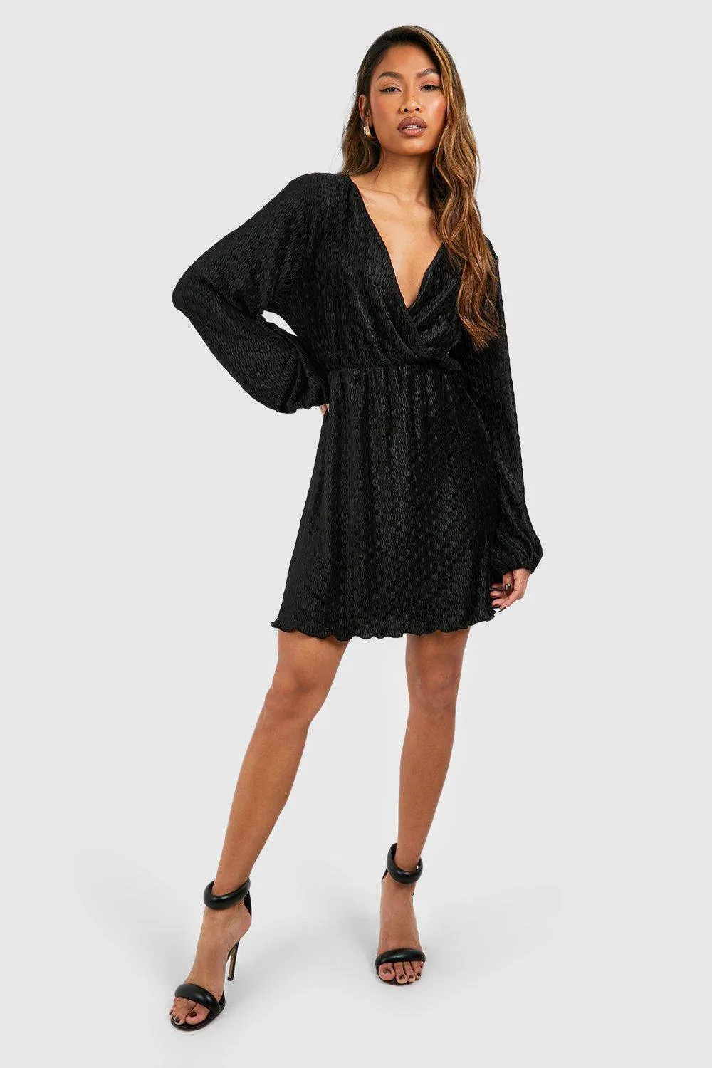 Wave Plisse Blouson Mini Dress by boohoo