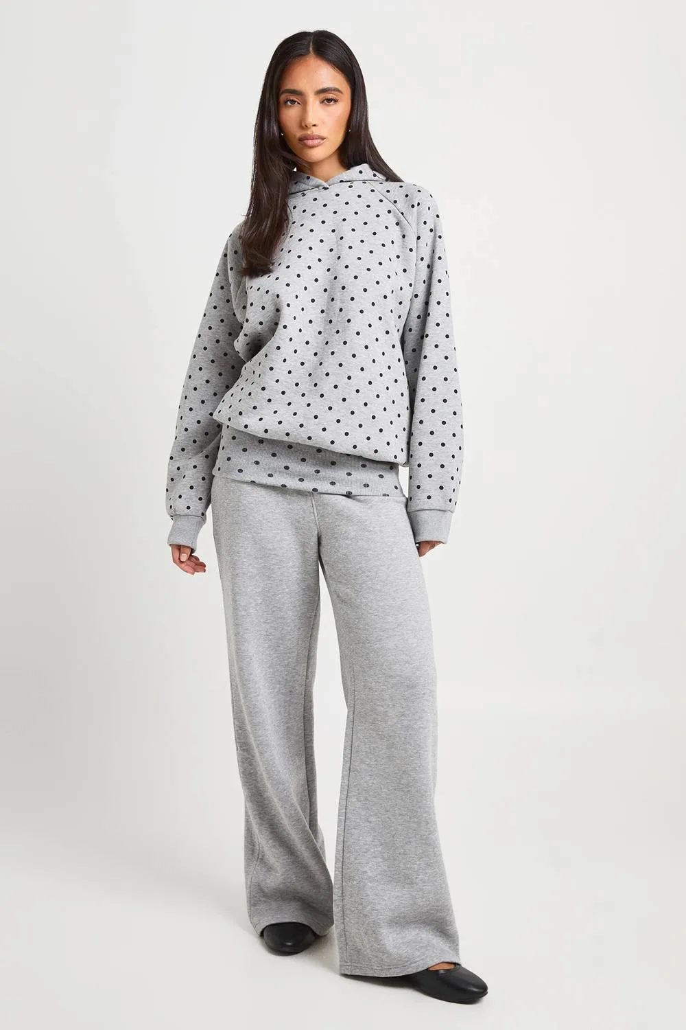 Polka Dot Hoodie & Contrast Foldover Waistband Tracksuit by boohoo