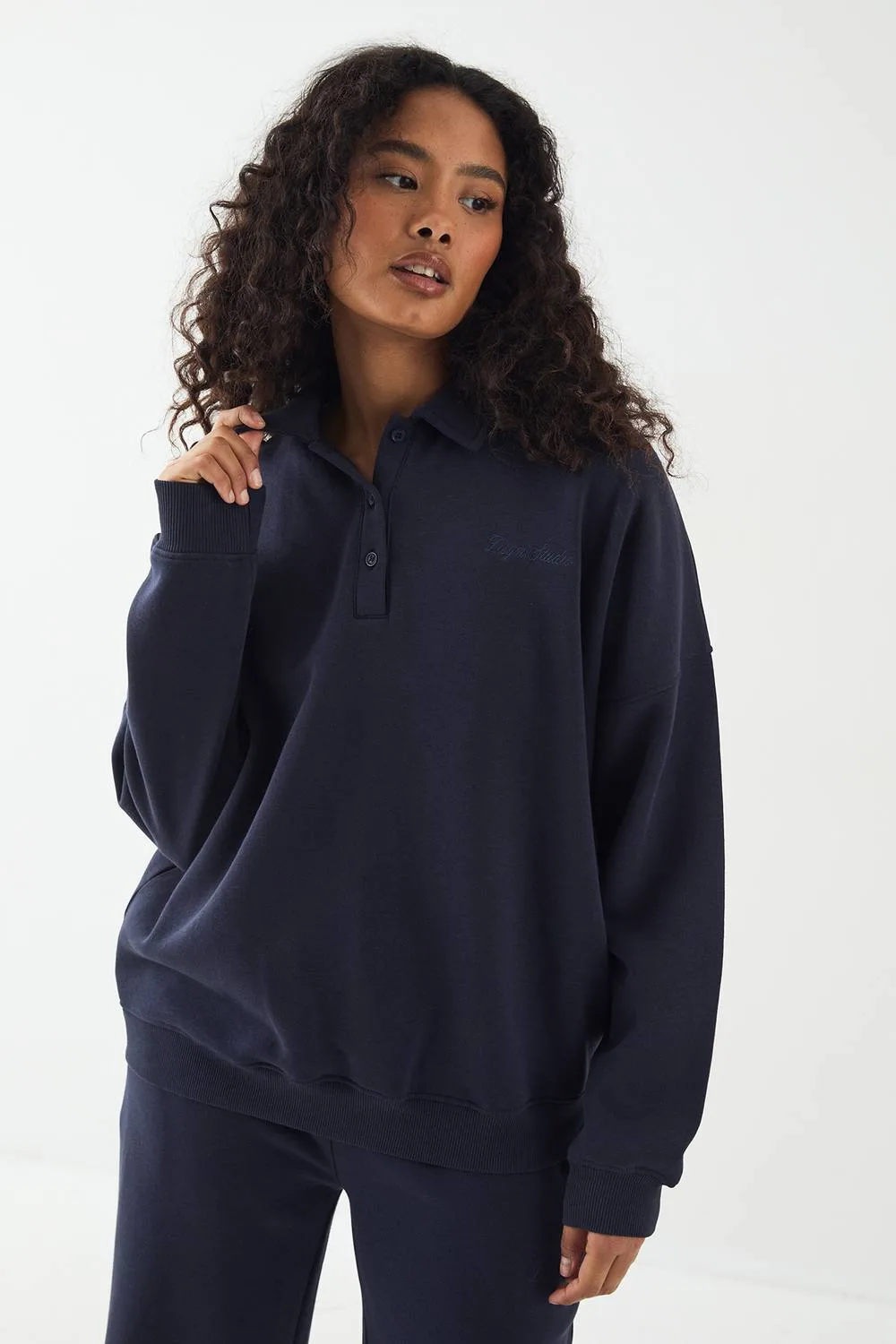 Embroidered Collared Rugby Sweatshirt by DSGN Studio
