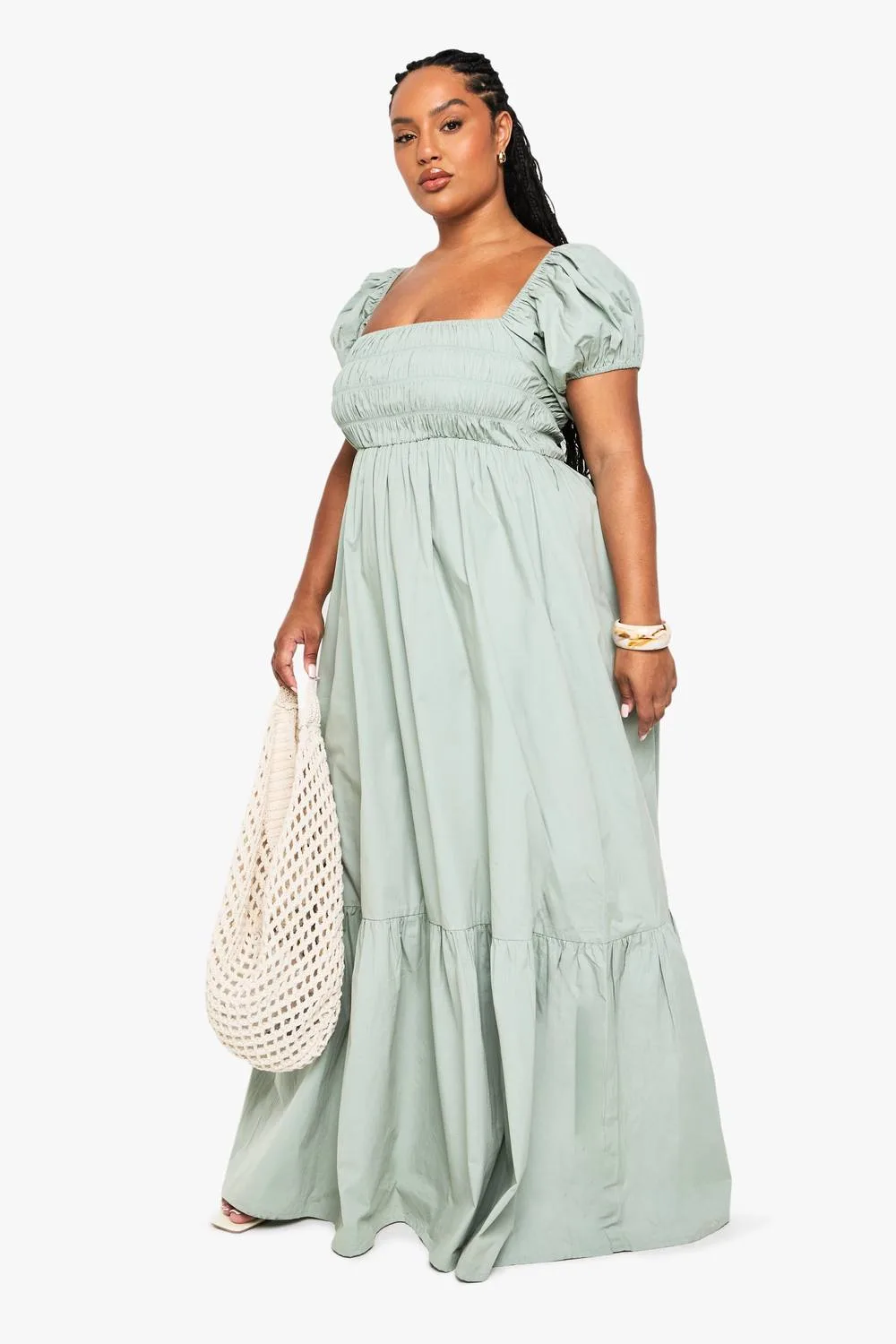 Cotton Poplin Puff Sleeve Maxi Dress