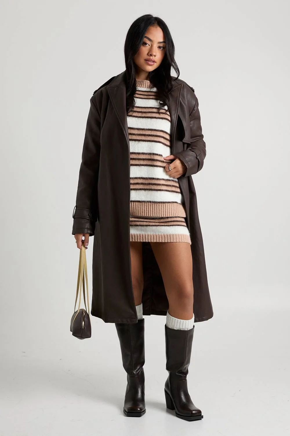 Super Soft Stripe Oversized Knitted Jumper & Mini Skirt Co-Ord by boohoo